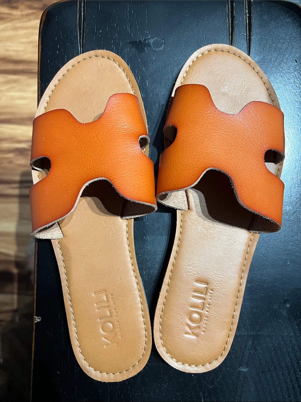 Women’s Orange Slide Sandals with Cutout Strap